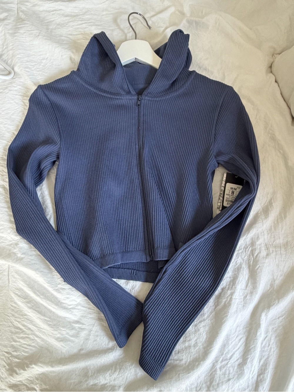 Women's Navy Ribbed Zip-Up Hoodie Jacket